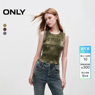 上衣女 ONLY冬季 针织衫 短款 124324017 复古字母做旧螺纹无袖