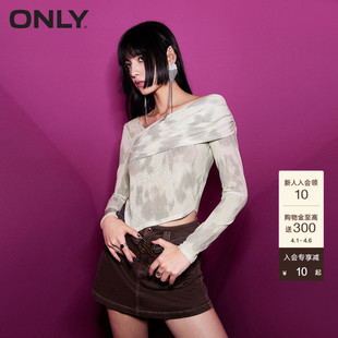 晕染印花不对称领口设计修身 打底上衣T恤上衣女 时尚 ONLY春季