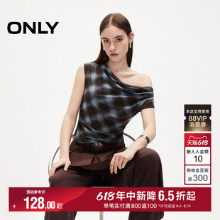 ONLY2026夏季新款外层轻薄网纱优雅显瘦荡领无袖短款T恤上衣女