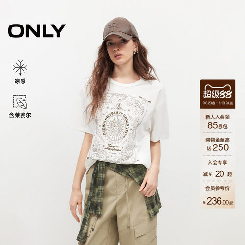 ONLY复古质感刺绣印花图案T恤