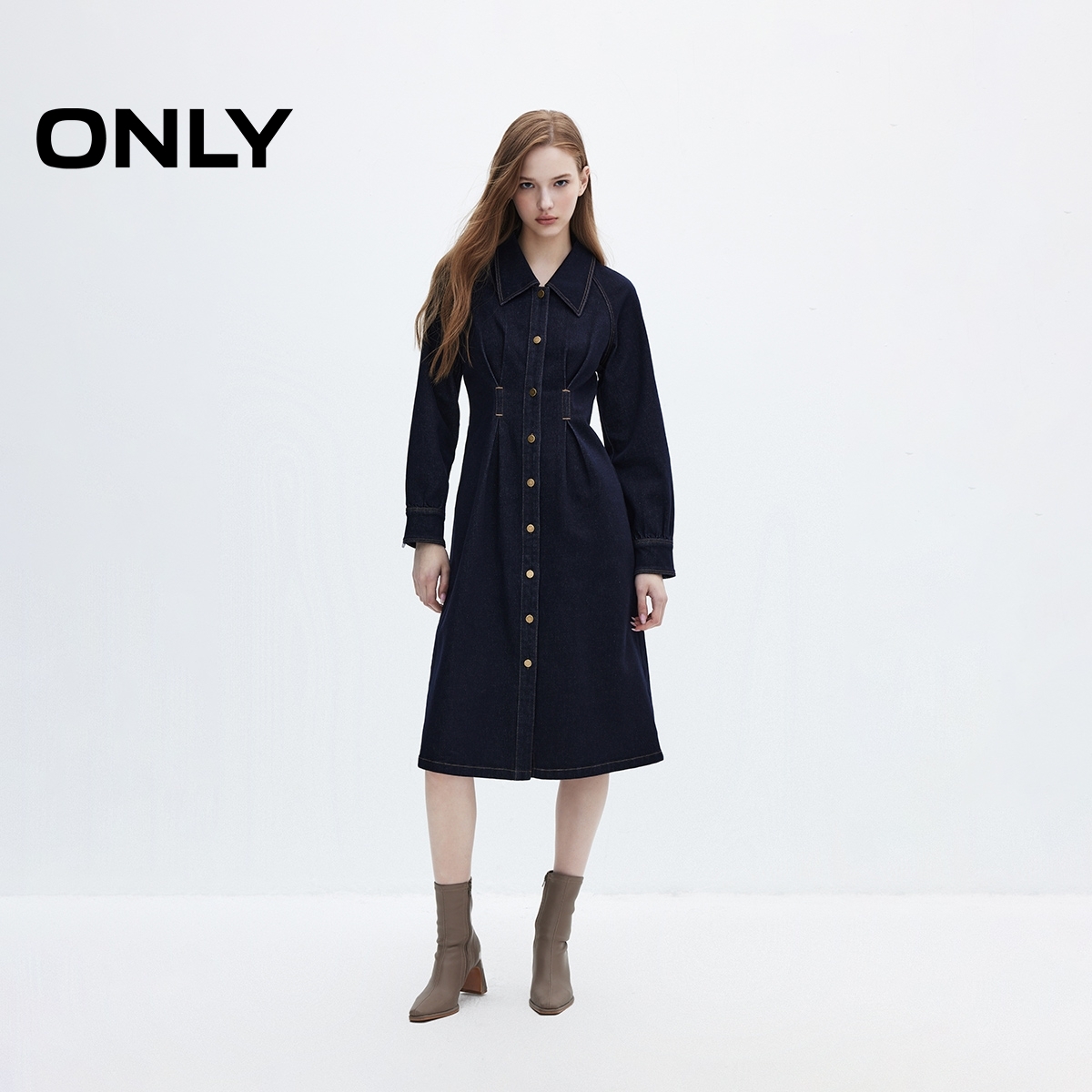 ONLY长袖中长裙牛仔连衣裙