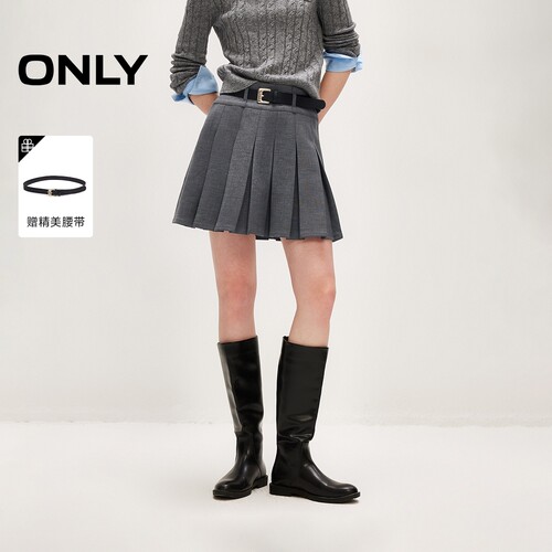 ONLYA字显瘦百褶裙短裙半身裙