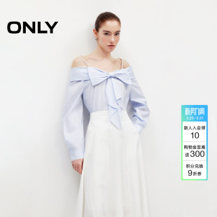 饰一字露肩可调节吊带上衣女 优雅大蝴蝶结装 ONLY2026春季 新款