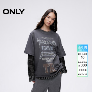 女 针织衫 124413022 上衣潮流休闲显瘦字母印花圆领套装 ONLY冬季