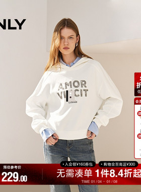 ONLY冬季运动休闲亮片字母宽松落肩连帽卫衣女|12439S023