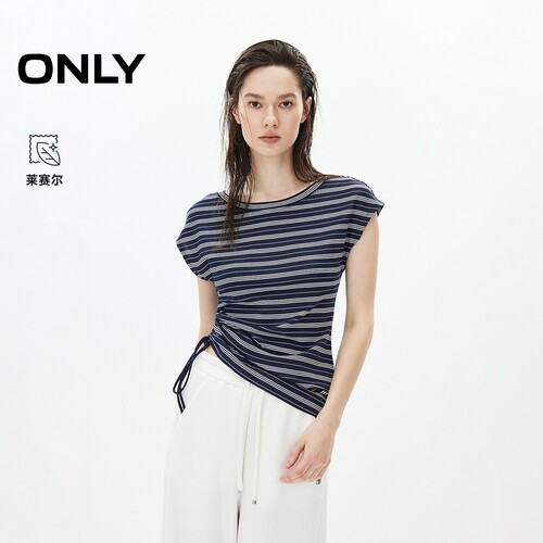 ONLY含莱赛尔显瘦单侧抽绳T恤女