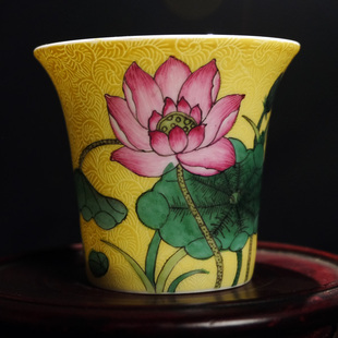 董陶窑扒花荷花主人杯陶瓷功夫茶杯品茗杯万花粉彩单杯专用高档