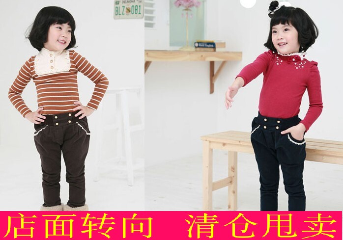 儿童裤女童冬装夹绒小脚裤加厚平绒铅笔裤宝宝冬裤长裤休闲裤棉裤