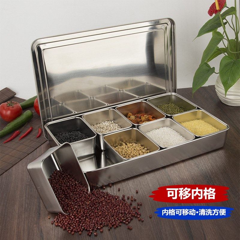 不锈钢调味盒留样盒特厚方形日式味盒 6/8/四/六/八味机制调料盒