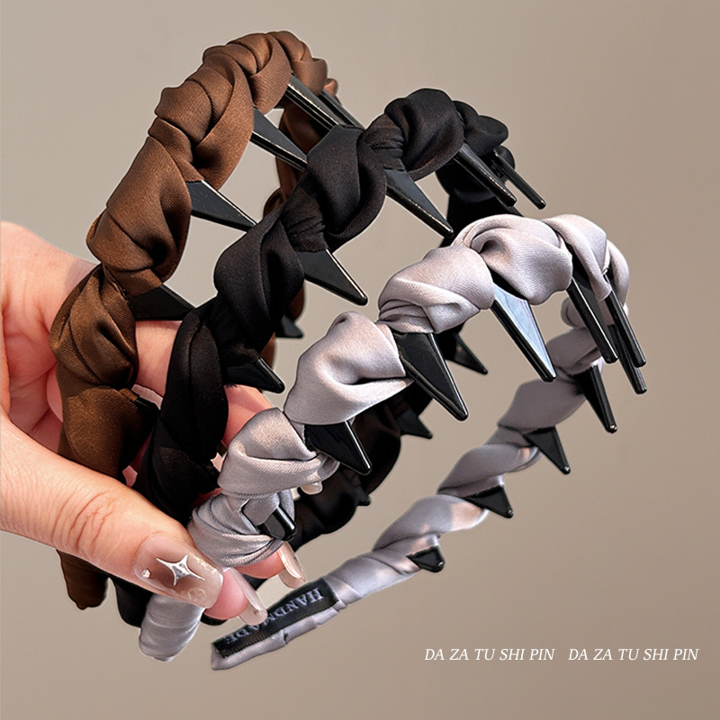 简约缎面缠绕插梳发箍女增高颅顶显脸小头箍纯色百搭压发发卡