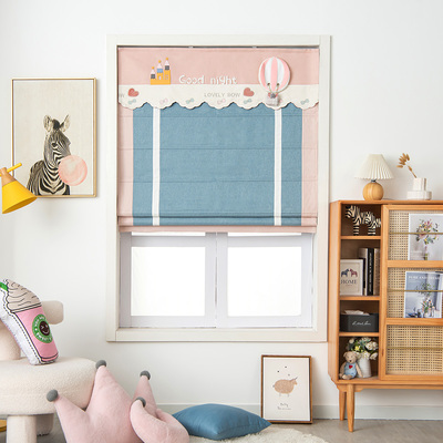 公主房儿童房卧室全遮光罗马帘窗帘拉卷式提拉升降帘女儿房含轨道
