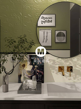 法式复古浮雕小花瓷砖卫生间浴室墙面300x600哑光奶油风