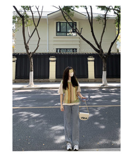 牛仔裤女2022年基础薄款拖地裤直筒阔腿 高腰春夏时髦韩风博主