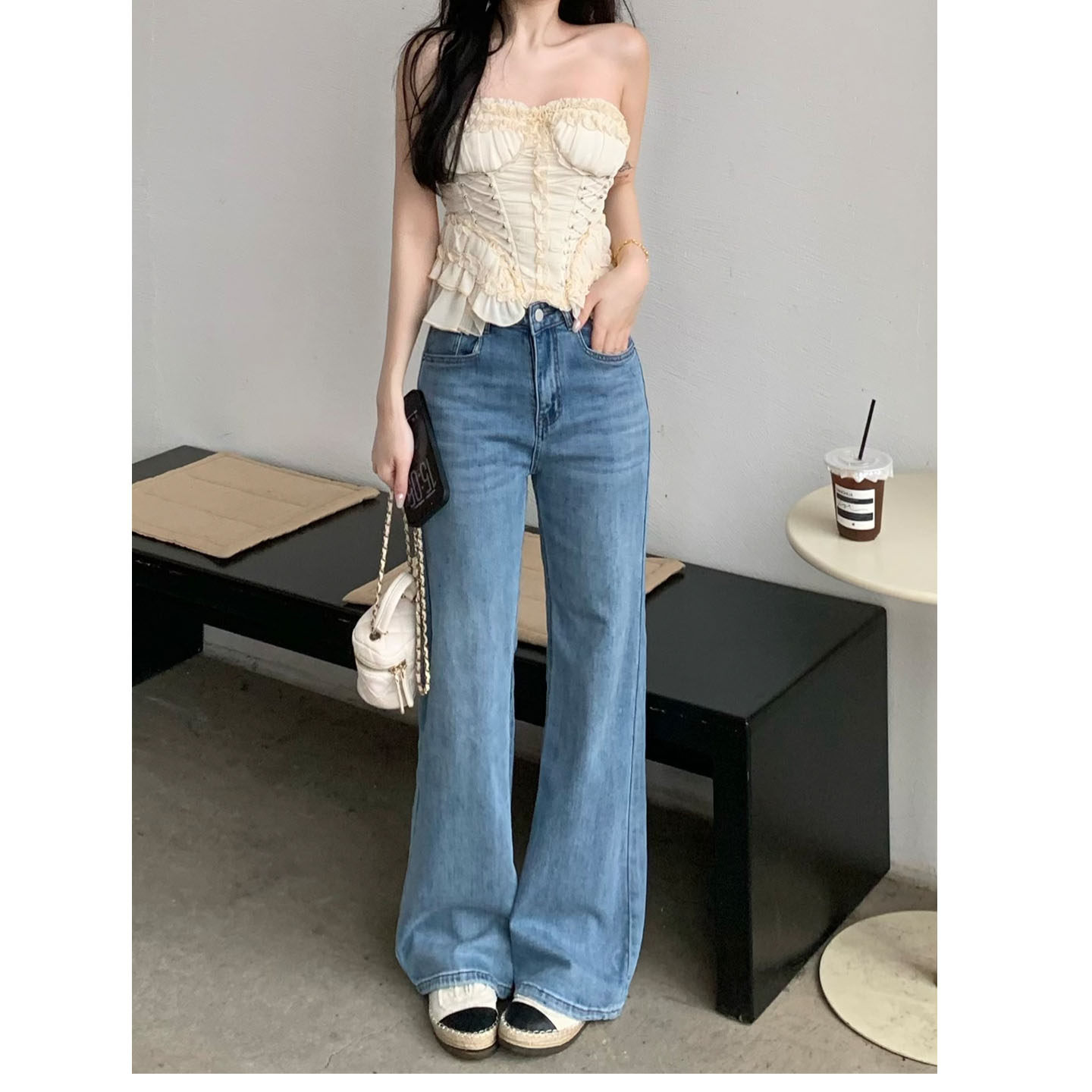 艾恩晟 牛仔微喇叭裤弹性宽松显瘦通勤博主INS风复古美式2026春新