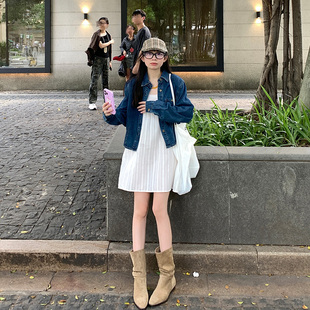 艾恩晟 牛仔短外套垫肩女 衬衫蓝色时髦尚潮 宽松慵懒风