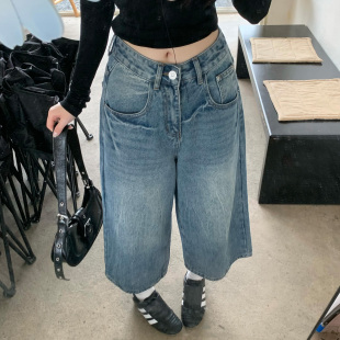 2026早春新款 美式 牛仔裤 八分九分裤 时髦潮 宽松阔腿裤 艾恩晟