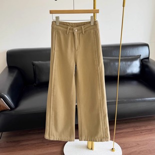 新款 女 row简约风舒适保暖加绒修腿显瘦显高休闲百搭直筒牛仔长裤