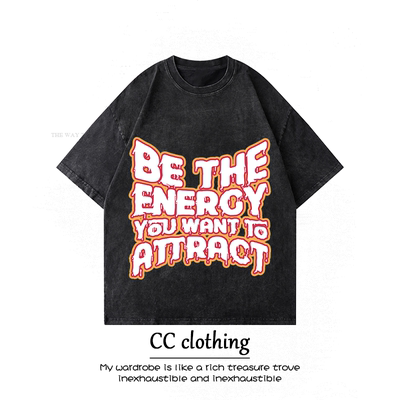 美式设计感创意字母印花水洗做旧短袖重磅T恤小众潮牌宽松上衣