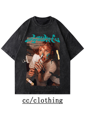 vintage美式重磅复古潮流嘻哈潮牌半袖青少年学生水洗做旧T恤