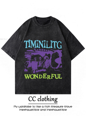 美式小众街头设计感水洗做旧短袖潮牌复古高街宽松重磅T恤