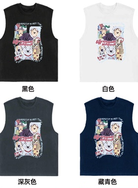 夏季美式高级感宽松260克纯棉圆领重磅男女同款坎肩印花休闲背心