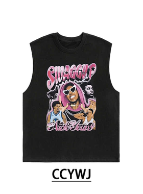 美式休闲高级感宽松NBA印花纯棉圆领重磅男女同款百搭无袖背心