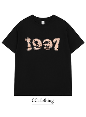 美式街头暗黑系蝴蝶印花T恤潮牌高街纯棉男女学生圆领宽松短袖