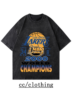 美式复古高街潮牌篮球NBA字母印花2000水洗做旧男女短袖T恤