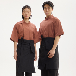 新中式 奶茶店茶饮工作服火锅饭店酒馆餐饮工作服男女通用 全棉工装