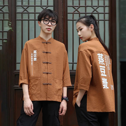 中式餐厅工服国潮港风复古上衣