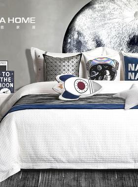 现代趣味儿童房简约样板间ins蓝色火星计划太空主题床品四件套