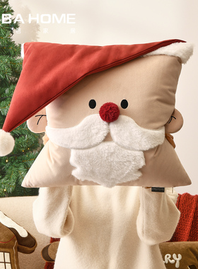圣诞沙发抱枕儿童可爱红色圣诞老人方形靠枕节日装饰沙发客厅靠背