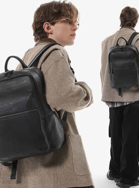 NESBIT老钱风男包简约轻奢鳄鱼纹背包通勤商务大容量双肩包电脑包