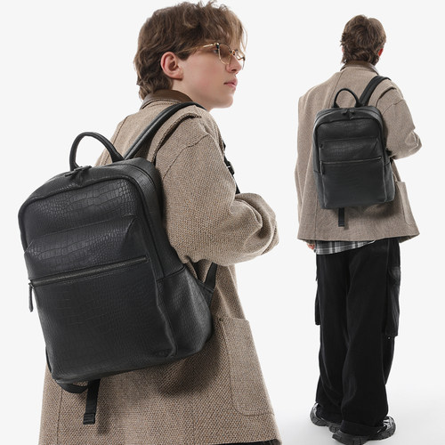 老钱风背包男轻奢鳄鱼纹双肩包