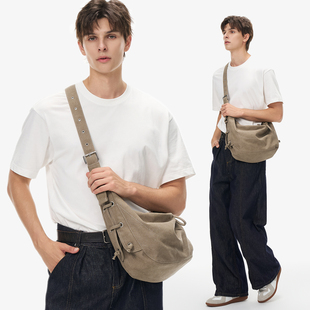 NESBIT【匹诺曹】复古简约男包帆布牛角包大容量通勤斜挎包流浪包