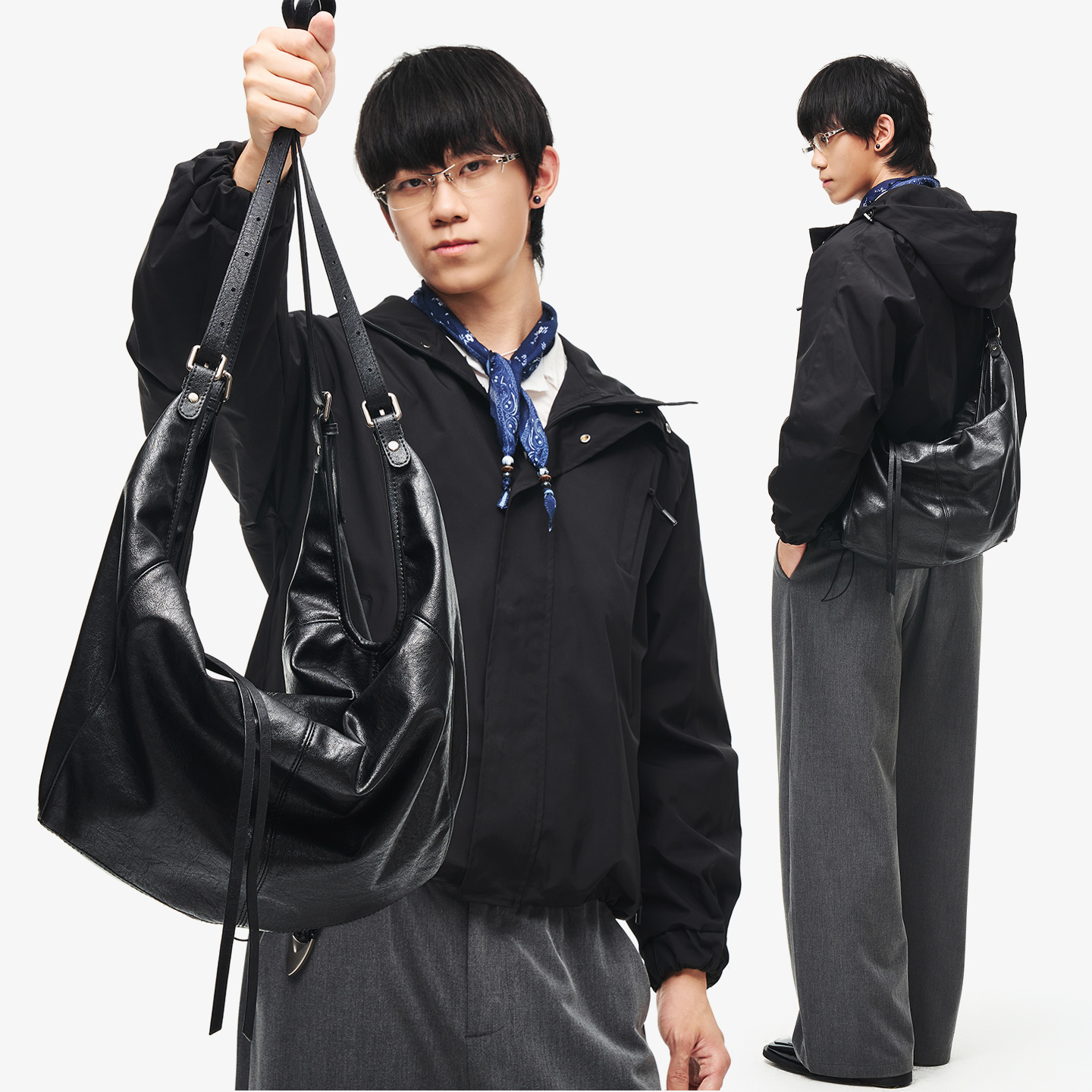 松弛感男包双带牛角包单肩斜挎包