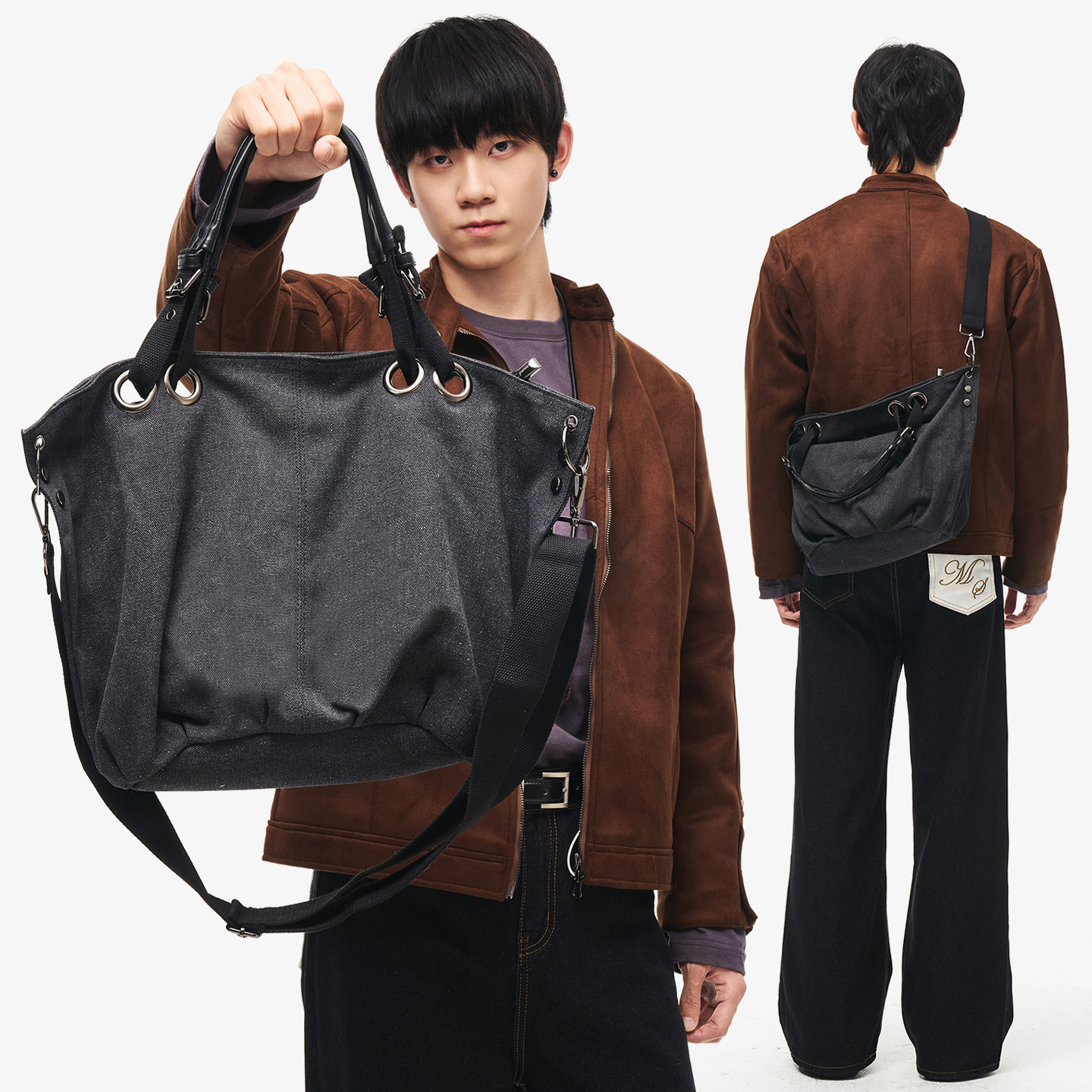 日韩风帆布包大容量斜挎包男