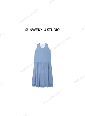 swx studio 海盐小格 100%棉纱超柔软糯无袖休闲松弛感连衣裙524A