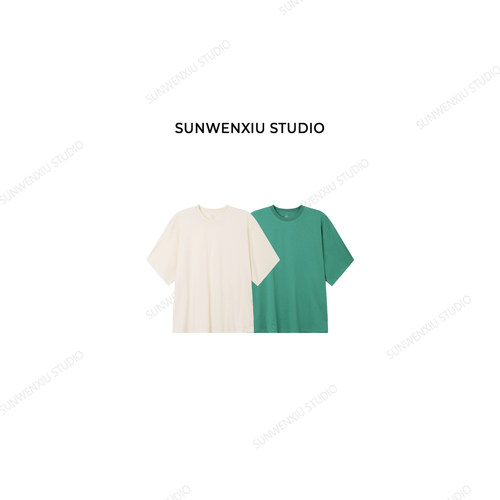 swx studio 100%全棉薄荷绿松弛感休闲百搭圆领短袖T恤372A