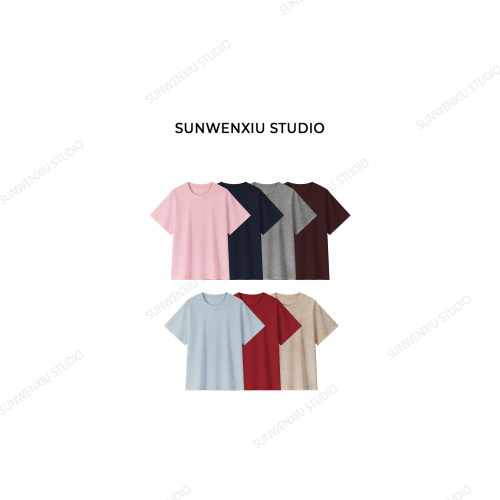 孙文秀studio 老粉挚爱 天丝羊毛系列轻柔宽松透气休闲T恤2174A