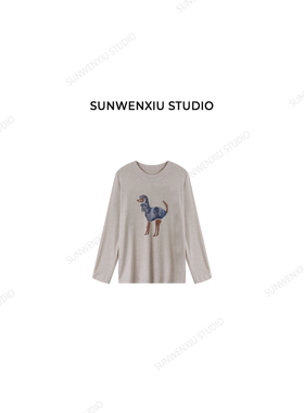 swx studio 燕麦小狗 天丝羊毛简约印花空调房长袖打底T恤321B