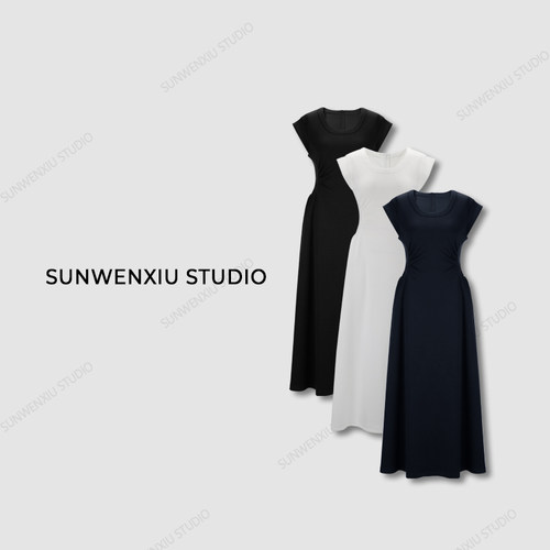 孙文秀studio 片儿”双版本超显瘦好身材直角肩收腰设计感连衣裙