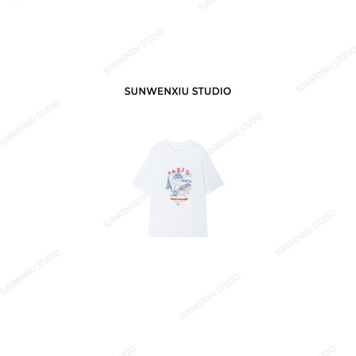swx studio 铁塔 夏日莱赛尔微透感轻薄百搭宽松数码印花T恤377B