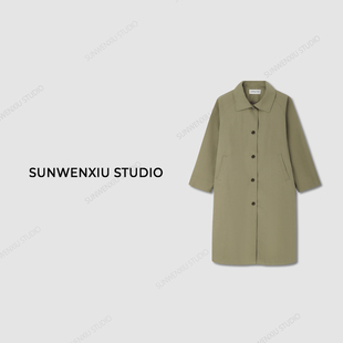 孙文秀studio 陶土风衣 韩代款设计师系列简约中长款风衣外套1119