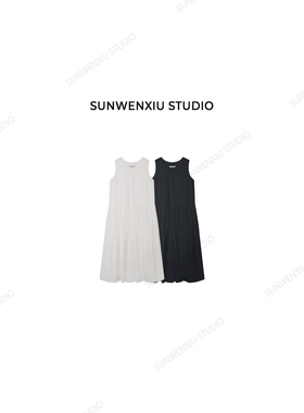 swx studio 木质香 夏季无袖纽扣拼接设计感极简长款连衣裙393A