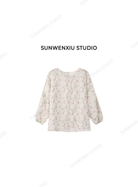 swx studio 盛夏花季 100%苎麻韩系小清新花朵印花长袖衬衫486C