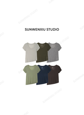 swx studio 裸感2.0 天丝羊毛微透感正肩大领口修身小版T恤353A