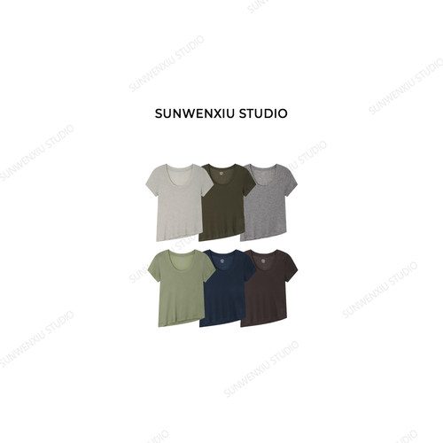 swx studio 裸感2.0 天丝羊毛微透感正肩大领口修身小版T恤353A