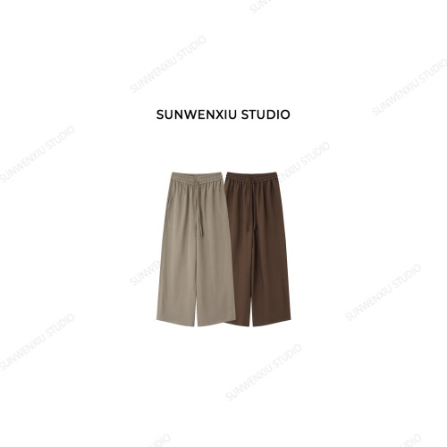 swx studio 柔雾裤 醋酸亚麻混纺简约宽松拖地感松紧腰长裤285C