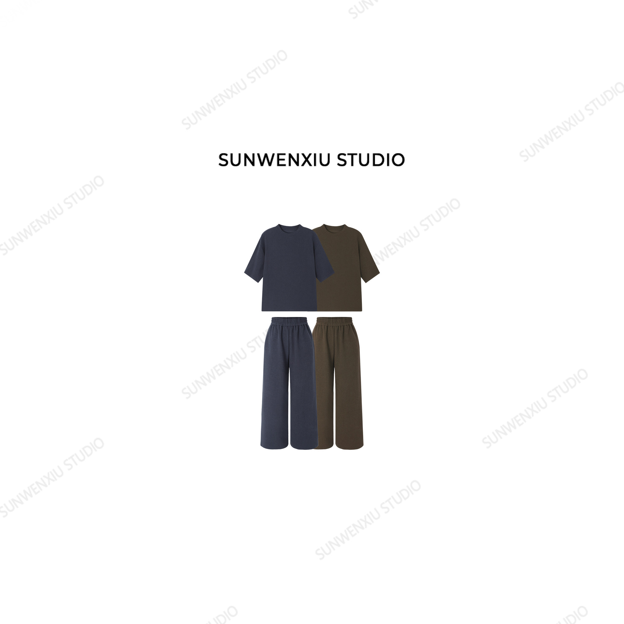 swx studio 七八套装 七分袖八分裤极简松弛感休闲卫衣套装232A